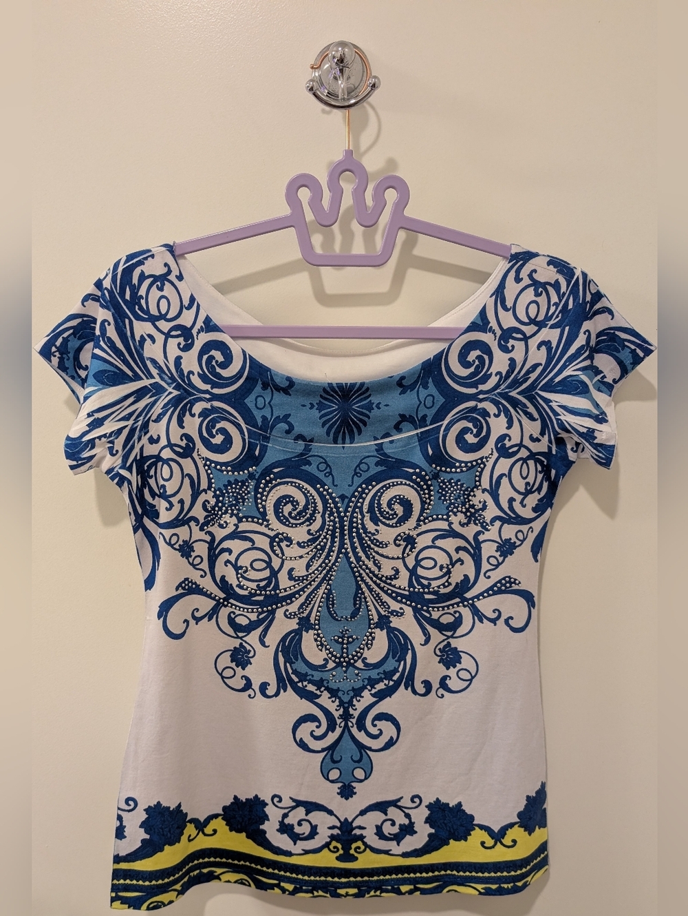 Cache Vintage Y2K Baroque Scoop Neck Tee.
